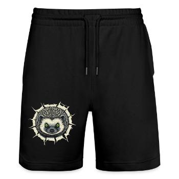 Hérisson mignon jetant un coup d’œil hors de la fissure - Cadeau amusant - Short de jogging bio TRAINER Stanley/Stella unisexe - noir - Devant - Nik (191cm) & Marisol (170cm)
