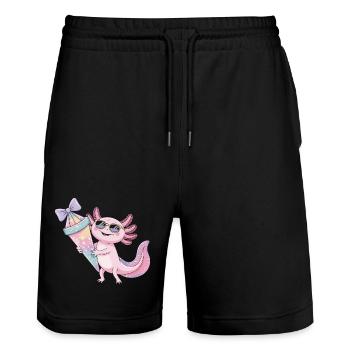 Pink Axolotl Eiscreme Party - Stanley/Stella Trainer Unisex Organic Jogging Shorts - black - Front - Nik (191cm) & Marisol (170cm)