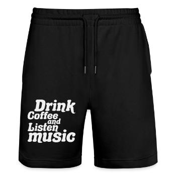 Kaffee trinken und Musik hören - Stanley/Stella Unisex Bio Joggingshorts Trainer  - Schwarz - Vorne - Nik (191cm) & Marisol (170cm)