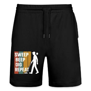 Sweep Beep Dig Repeat Metal Detecting Fun - Stanley/Stella Trainer Unisex Organic Jogging Shorts - black - Front - Nik (191cm) & Marisol (170cm)