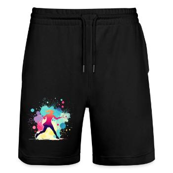 Tennis, Joueuse de tennis féminine, Graphique de tennis - Short de jogging bio TRAINER Stanley/Stella unisexe - noir - Devant - Nik (191cm) & Marisol (170cm)
