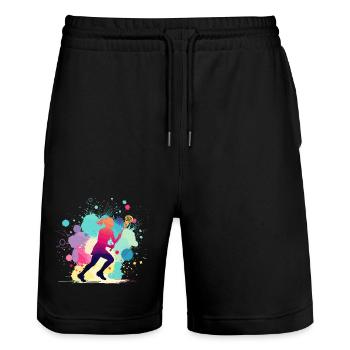 Lacrosse, Lacrosse Player Woman, Lacrosse Graphic - Stanley/Stella Trainer Unisex Organic Jogging Shorts - black - Front - Nik (191cm) & Marisol (170cm)