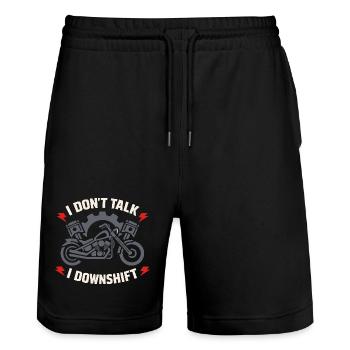 Warum Wir Motorrad Fahren, - Stanley/Stella Unisex Bio Joggingshorts Trainer  - Schwarz - Vorne - Nik (191cm) & Marisol (170cm)
