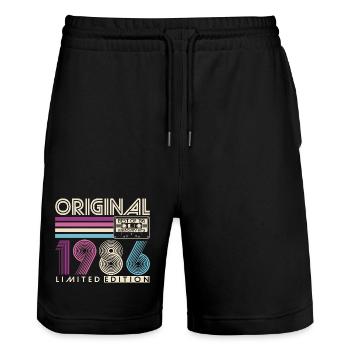 1986 Vintage 40th Birthday Retro Gift - Stanley/Stella Trainer Unisex Organic Jogging Shorts - black - Front - Nik (191cm) & Marisol (170cm)