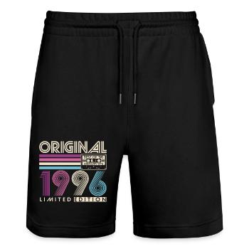 1996 Jahrgang geboren 30. Geburtstag Geschenk - Stanley/Stella Unisex Bio Joggingshorts Trainer  - Schwarz - Vorne - Nik (191cm) & Marisol (170cm)