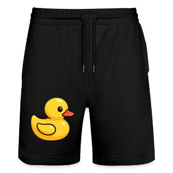 Costume de canard en caoutchouc Canard en caoutchouc Canard en caoutchouc jaune - Short de jogging bio TRAINER Stanley/Stella unisexe - noir - Devant - Nik (191cm) & Marisol (170cm)