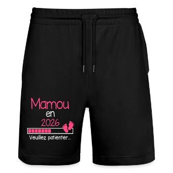 Mamou en 2026 Cadeau Future Mamie - Short de jogging bio TRAINER Stanley/Stella unisexe - noir - Devant - Nik (191cm) & Marisol (170cm)