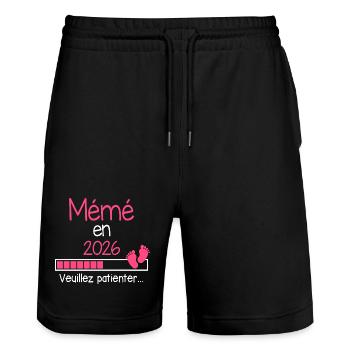 Mémé en 2026 Cadeau Future Grand-Mère - Short de jogging bio TRAINER Stanley/Stella unisexe - noir - Devant - Nik (191cm) & Marisol (170cm)