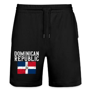 Dominican Republic Flag Souvenir - Stanley/Stella Trainer Unisex Organic Jogging Shorts - black - Front - Nik (191cm) & Marisol (170cm)