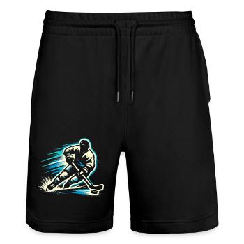 Eishockey Spieler Kinder Geschenk Herren - Stanley/Stella Unisex Bio Joggingshorts Trainer  - Schwarz - Vorne - Nik (191cm) & Marisol (170cm)