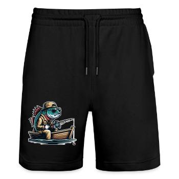 Angeln Angler - Stanley/Stella Unisex Bio Joggingshorts Trainer  - Schwarz - Vorne - Nik (191cm) & Marisol (170cm)