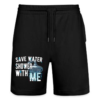 Wasser sparen, mit mir duschen, witzig, witzig - Stanley/Stella Unisex Bio Joggingshorts Trainer  - Schwarz - Vorne - Nik (191cm) & Marisol (170cm)