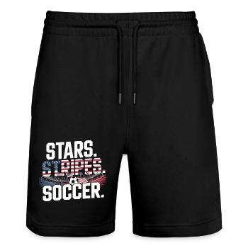 Stars Stripes Soccer – USA Fußball Fan - Stanley/Stella Trainer Unisex Organic Jogging Shorts - black - Front - Nik (191cm) & Marisol (170cm)