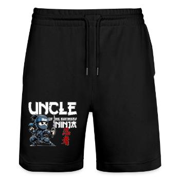 Uncle Of The Birthday Ninja Birthday Funny - Stanley/Stella Trainer Unisex Organic Jogging Shorts - black - Front - Nik (191cm) & Marisol (170cm)