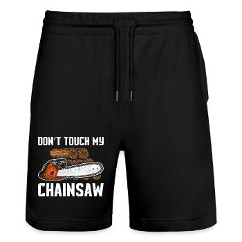 Don't touch my chainsaw woodcutter making - Stanley/Stella Trainer Unisex Organic Jogging Shorts - black - Front - Nik (191cm) & Marisol (170cm)