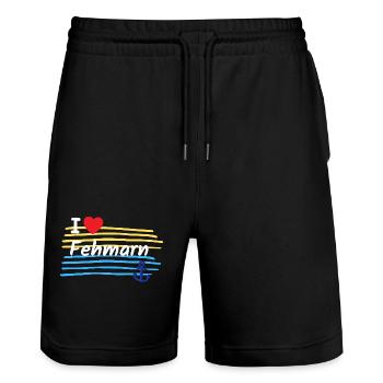 I love Fehmarn coastal look - Stanley/Stella Trainer Unisex Organic Jogging Shorts - black - Front - Nik (191cm) & Marisol (170cm)