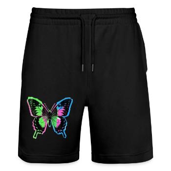 Retro Vintage Schmetterling - Stanley/Stella Unisex Bio Joggingshorts Trainer  - Schwarz - Vorne - Nik (191cm) & Marisol (170cm)