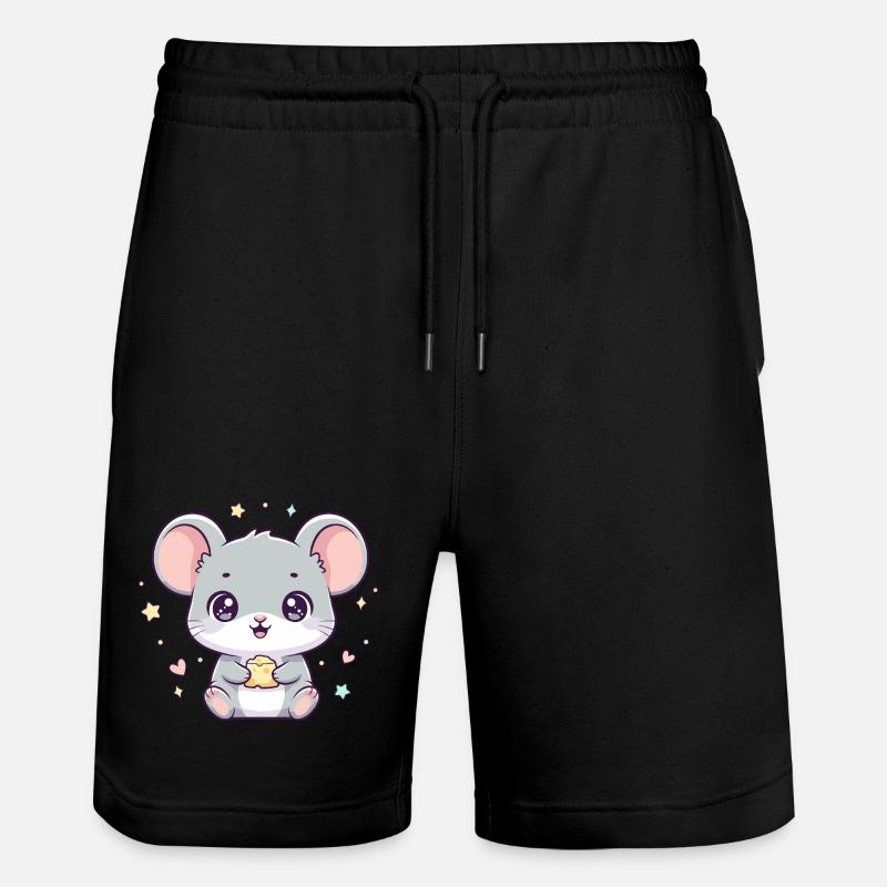 Kawaii Maus mit Käse - Stanley/Stella Unisex Bio Joggingshorts Trainer - Schwarz