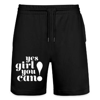 Yes girl you can! Motivation Typography Design - Stanley/Stella Trainer Unisex Organic Jogging Shorts - black - Front - Nik (191cm) & Marisol (170cm)
