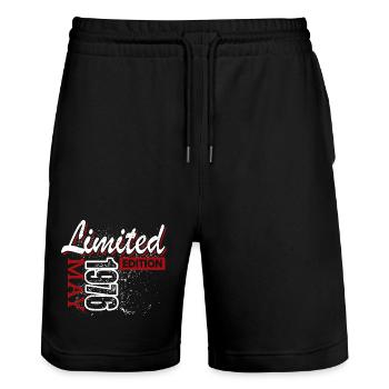 Limited Edition Mai 1976 Geburtstag Geschenk - Stanley/Stella Unisex Bio Joggingshorts Trainer  - Schwarz - Vorne - Nik (191cm) & Marisol (170cm)