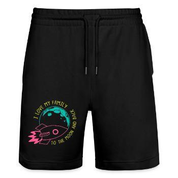 I Love My Family to the Moon Rocket Neon - Stanley/Stella Trainer Unisex Organic Jogging Shorts - black - Front - Nik (191cm) & Marisol (170cm)