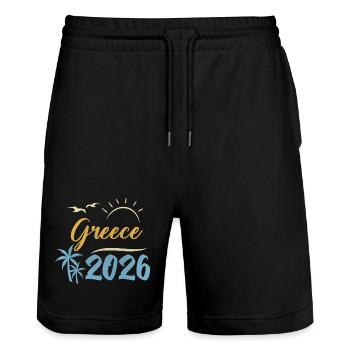 Greece 2026 - Stanley/Stella Unisex Bio Joggingshorts Trainer  - Schwarz - Vorne - Nik (191cm) & Marisol (170cm)