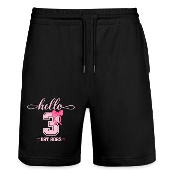 Hello 3 Est 2023 Girls Birthday Design - Stanley/Stella Trainer Unisex Organic Jogging Shorts - black - Front - Nik (191cm) & Marisol (170cm)