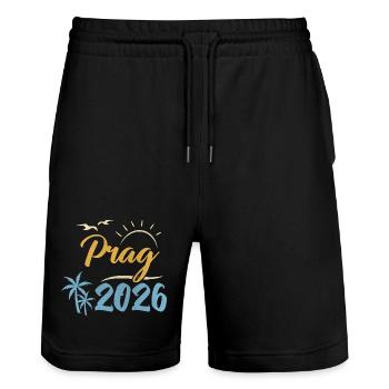 Prague 2026 - Stanley/Stella Trainer Unisex Organic Jogging Shorts - black - Front - Nik (191cm) & Marisol (170cm)