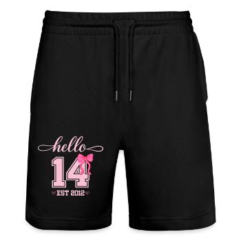 Bonjour 14 Est 2012 Girl Birthday Design - Short de jogging bio TRAINER Stanley/Stella unisexe - noir - Devant - Nik (191cm) & Marisol (170cm)