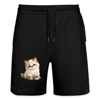 Little cute kitten with mud paws - Stanley/Stella Trainer Unisex Organic Jogging Shorts - black - Front - Nik (191cm) & Marisol (170cm)