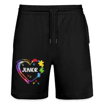 Junior Autismus Awareness Child Heart - Stanley/Stella Unisex Bio Joggingshorts Trainer  - Schwarz - Vorne - Nik (191cm) & Marisol (170cm)