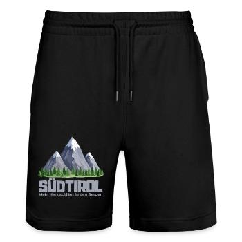 Südtirol – Mein Herz schlägt in den Bergen - Stanley/Stella Unisex Bio Joggingshorts Trainer  - Schwarz - Vorne - Nik (191cm) & Marisol (170cm)