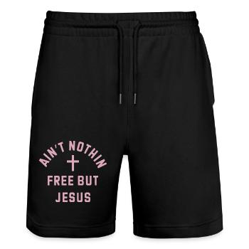 Nothing costs free, Jesus - Stanley/Stella Trainer Unisex Organic Jogging Shorts - black - Front - Nik (191cm) & Marisol (170cm)
