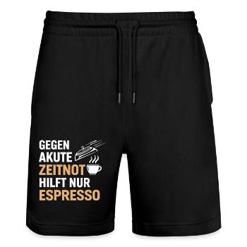 Schach Zeitnot Espresso Shirt | Witziges Geschenk - Stanley/Stella Unisex Bio Joggingshorts Trainer  - Schwarz - Vorne - Nik (191cm) & Marisol (170cm)