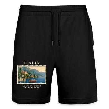 Italien Lago di Como Vintage Reisemarke - Stanley/Stella Unisex Bio Joggingshorts Trainer  - Schwarz - Vorne - Nik (191cm) & Marisol (170cm)