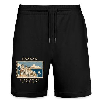 Griechenland Mykonos Vintage Reisemarke - Stanley/Stella Unisex Bio Joggingshorts Trainer  - Schwarz - Vorne - Nik (191cm) & Marisol (170cm)