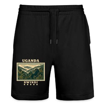 Uganda Bwindi Vintage Travel Brand - Stanley/Stella Trainer Unisex Organic Jogging Shorts - black - Front - Nik (191cm) & Marisol (170cm)