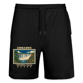 Marque de voyage vintage aux chutes Victoria du Zimbabwe - Short de jogging bio TRAINER Stanley/Stella unisexe - noir - Devant - Nik (191cm) & Marisol (170cm)