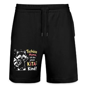 KiTa Abschied mit Waschbär - Stanley/Stella Unisex Bio Joggingshorts Trainer  - Schwarz - Vorne - Nik (191cm) & Marisol (170cm)