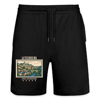 Luxemburg Luxemburg-Stadt Vintage Reisemarke - Stanley/Stella Unisex Bio Joggingshorts Trainer  - Schwarz - Vorne - Nik (191cm) & Marisol (170cm)