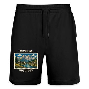 Deutschland Berchtesgaden Vintage Reisemarke - Stanley/Stella Unisex Bio Joggingshorts Trainer  - Schwarz - Vorne - Nik (191cm) & Marisol (170cm)