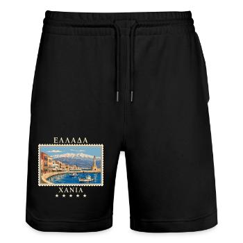 Griechenland Chania Vintage Reisemarke - Stanley/Stella Unisex Bio Joggingshorts Trainer  - Schwarz - Vorne - Nik (191cm) & Marisol (170cm)