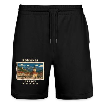 Rumänien Brașov Vintage Reisemarke - Stanley/Stella Unisex Bio Joggingshorts Trainer  - Schwarz - Vorne - Nik (191cm) & Marisol (170cm)