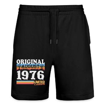 Vintage August 1976 Vintage Retro Birthday - Stanley/Stella Trainer Unisex Organic Jogging Shorts - black - Front - Nik (191cm) & Marisol (170cm)