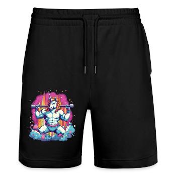 Bodybuilding Unicorn - Stanley/Stella Unisex Bio Joggingshorts Trainer  - Schwarz - Vorne - Nik (191cm) & Marisol (170cm)