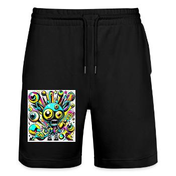 Monstre Abstrait Pop Art Rigolo - Short de jogging bio TRAINER Stanley/Stella unisexe - noir - Devant - Nik (191cm) & Marisol (170cm)
