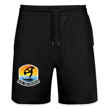 Feel The Freedom Hydrofoil Wingfoil Wingfoiling - Stanley/Stella Unisex Bio Joggingshorts Trainer  - Schwarz - Vorne - Nik (191cm) & Marisol (170cm)