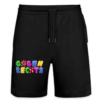 AfD stoppen gegen rechts Demokratie Vielfalt links - Stanley/Stella Unisex Bio Joggingshorts Trainer  - Schwarz - Vorne - Nik (191cm) & Marisol (170cm)