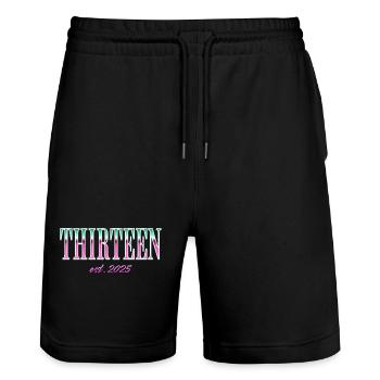 Thirteen Est. 2025 Boys Girls Official Teenager - Stanley/Stella Trainer Unisex Organic Jogging Shorts - black - Front - Nik (191cm) & Marisol (170cm)
