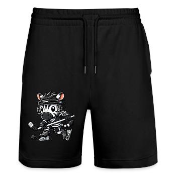 Chibi-Zebra Hockeyspieler Eishockey - Stanley/Stella Unisex Bio Joggingshorts Trainer  - Schwarz - Vorne - Nik (191cm) & Marisol (170cm)